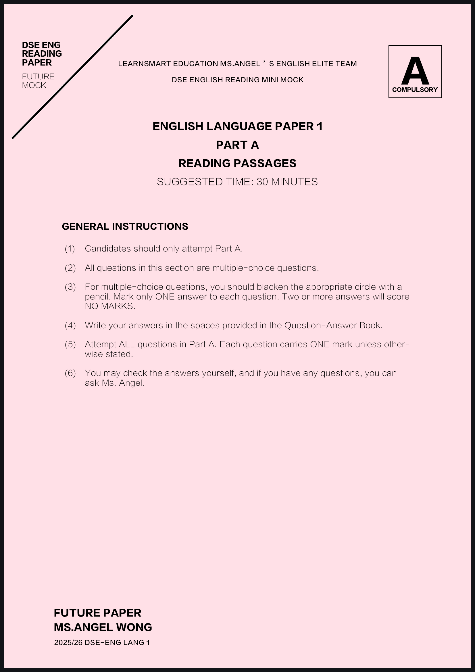 《Ms.Angel DSE英文Reading時事Future Paper Free Giveaway》第一彈
